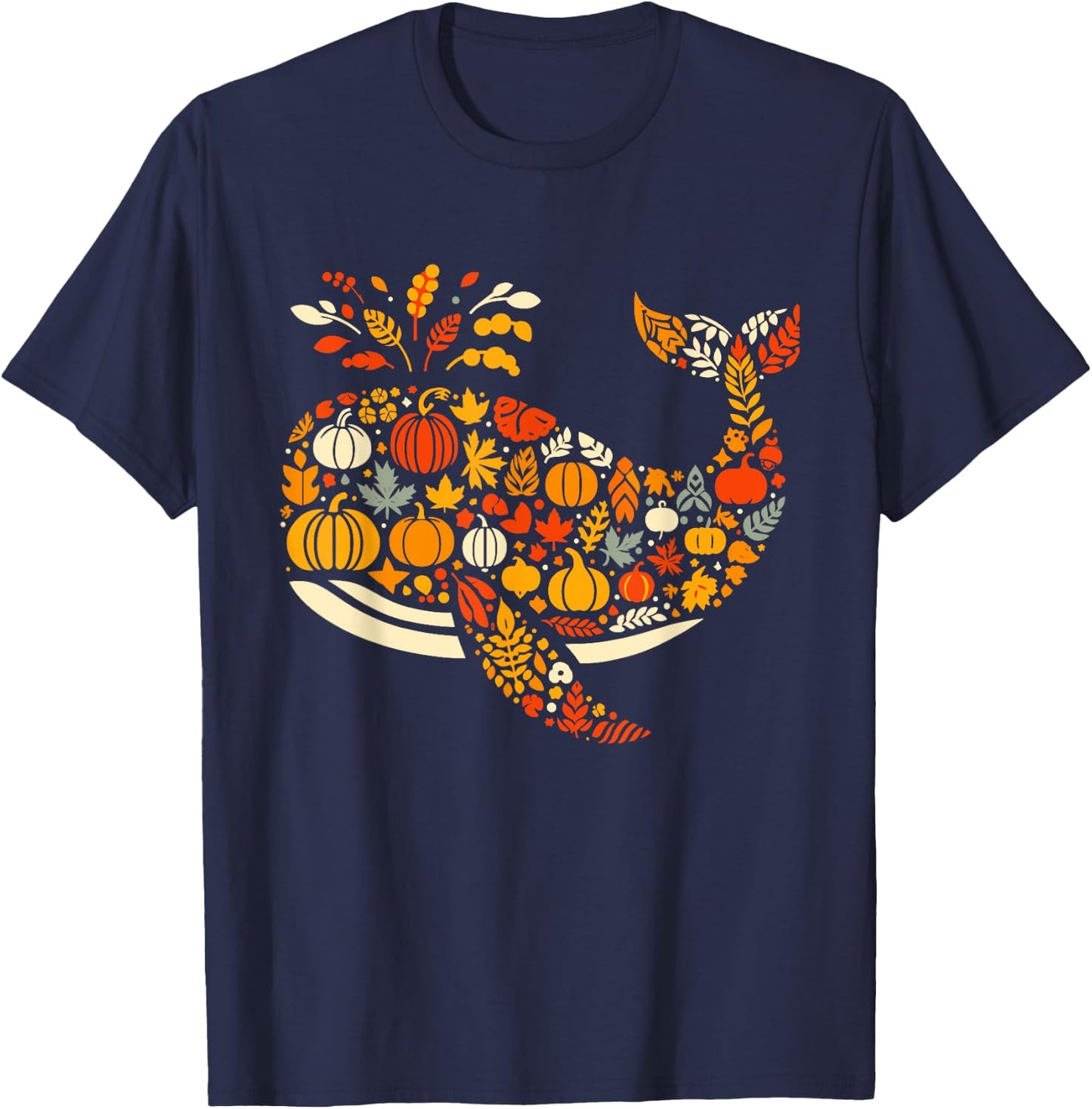 Autumn Pumpkin Fall Whale Thanksgiving Kids T-Shirt - T-Shirt | Navy