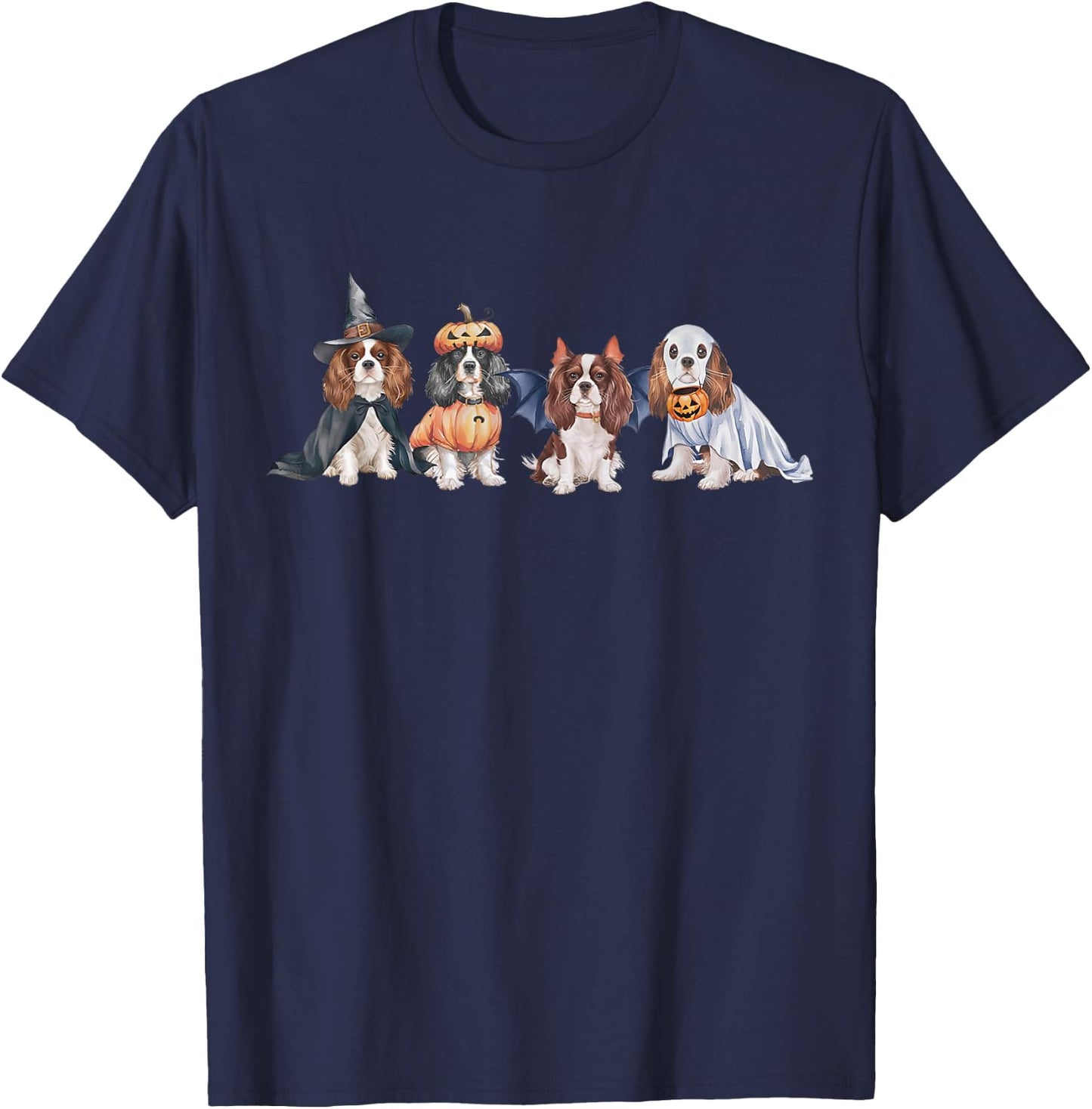 Cute Ghost Witch Cavalier king charles spaniel Halloween Dog T-Shirt - T-Shirt | Navy