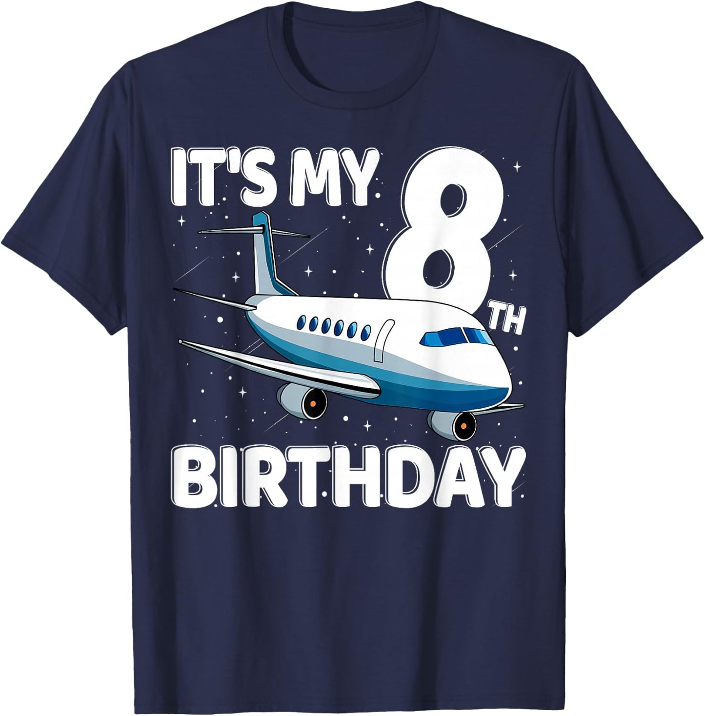 It's My 8th Birthday Airplane 8 year old Birthday Boy Girl T-Shirt - T-Shirt | Navy