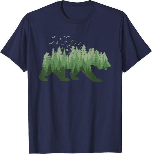 Nature Forest Wildlife Trees Wild Animal Bear T-Shirt - T-Shirt | Navy