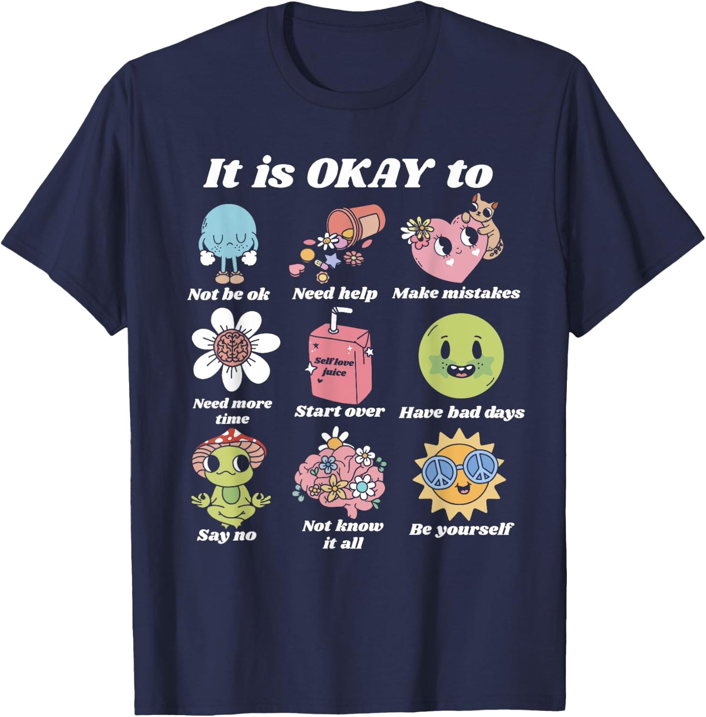 Mental Health Matters Groovy Smile Mental Health Awareness T-Shirt - T-Shirt | Navy