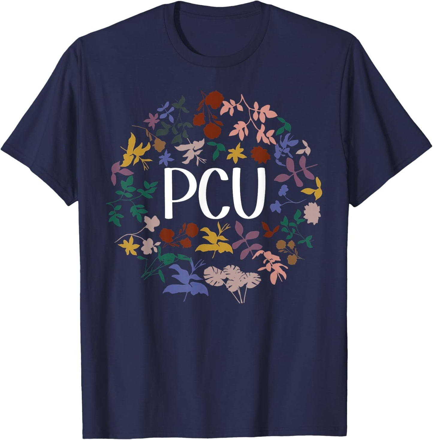 Floral PCU Nurse Progressive Care Unit Nursing Student T-Shirt - T-Shirt | Navy
