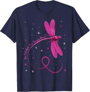 Dragonfly In October We Wear Pink Breast Cancer Awareness T-Shirt - T-Shirt | Navy