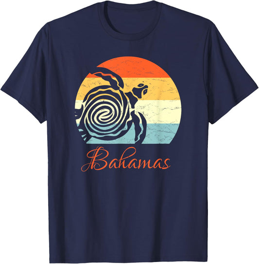 Bahamas Vintage Retro Throwback Sea Turtle Vacation T-Shirt - T-Shirt | Navy