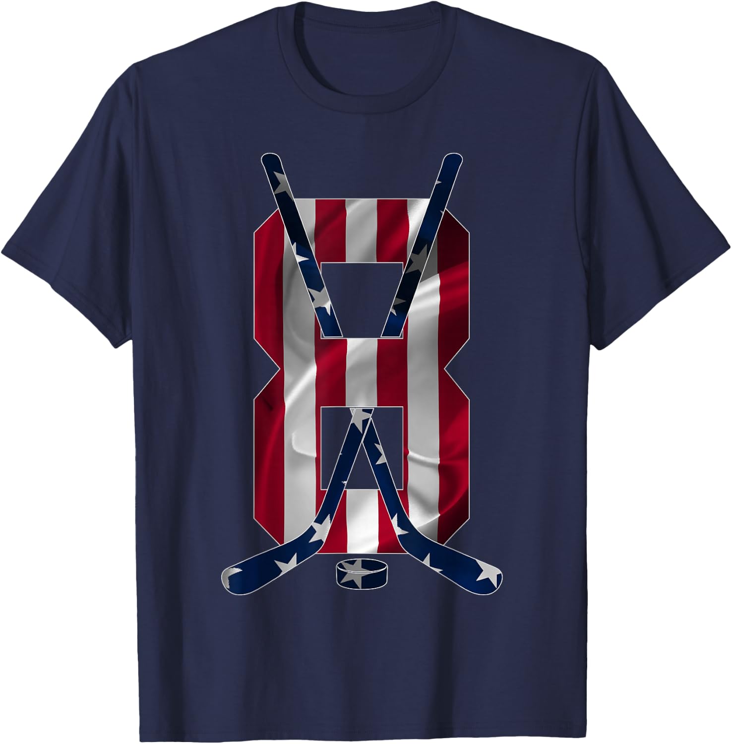 Number 8 Years Ice Hockey 8th Birthday T-Shirt - T-Shirt | Navy