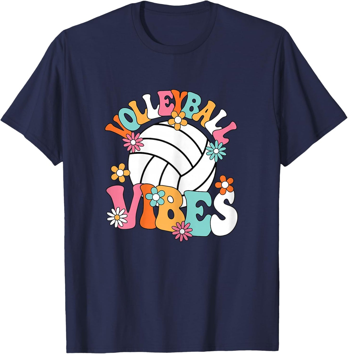 Volleyball Vibes Cute Volleyball Player Groovy Women Girls T-Shirt - T-Shirt | Navy