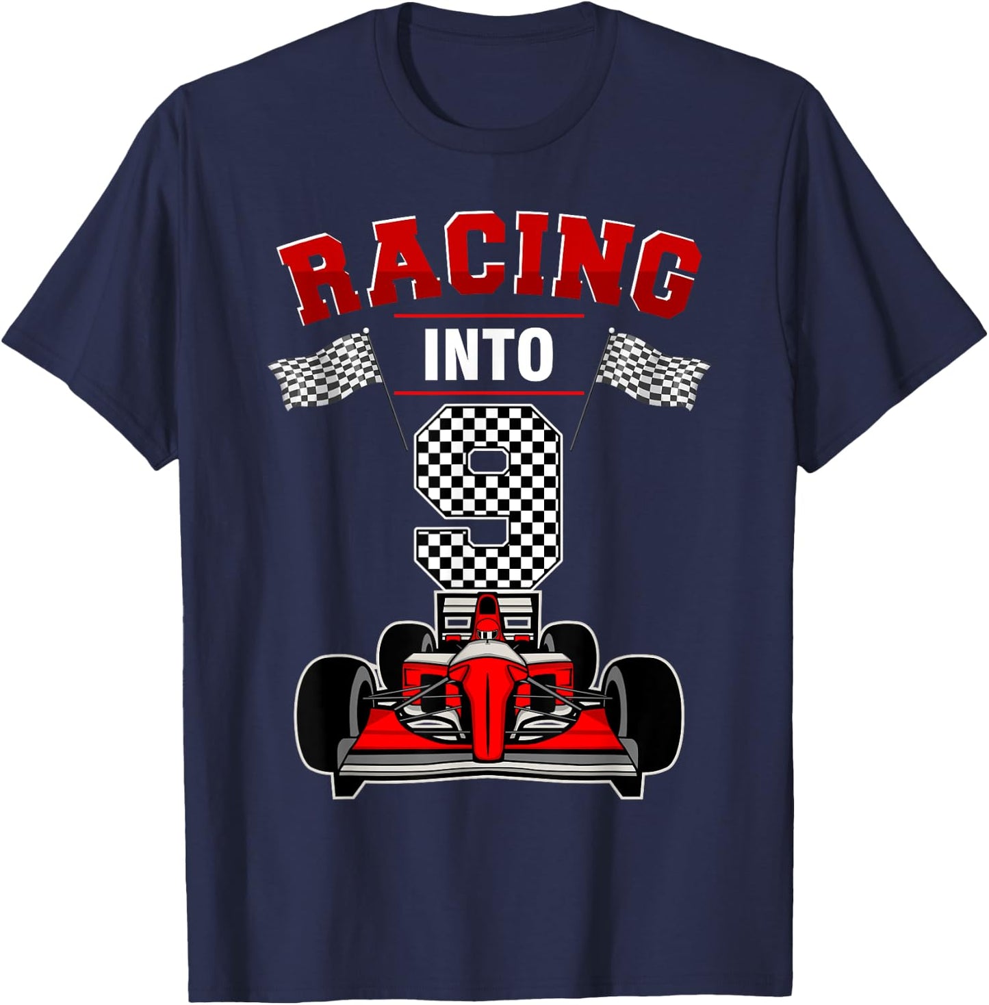 Racing Into 9 Race Car 9th Bday Party 9 Years Old T-Shirt - T-Shirt | Navy