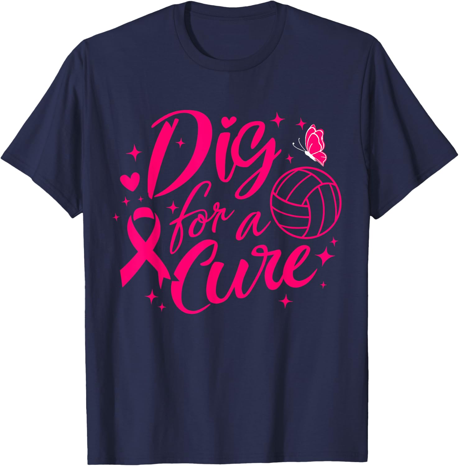 Dig For A Cure Breast Cancer Awareness Volleyball Pink T-Shirt - T-Shirt | Navy