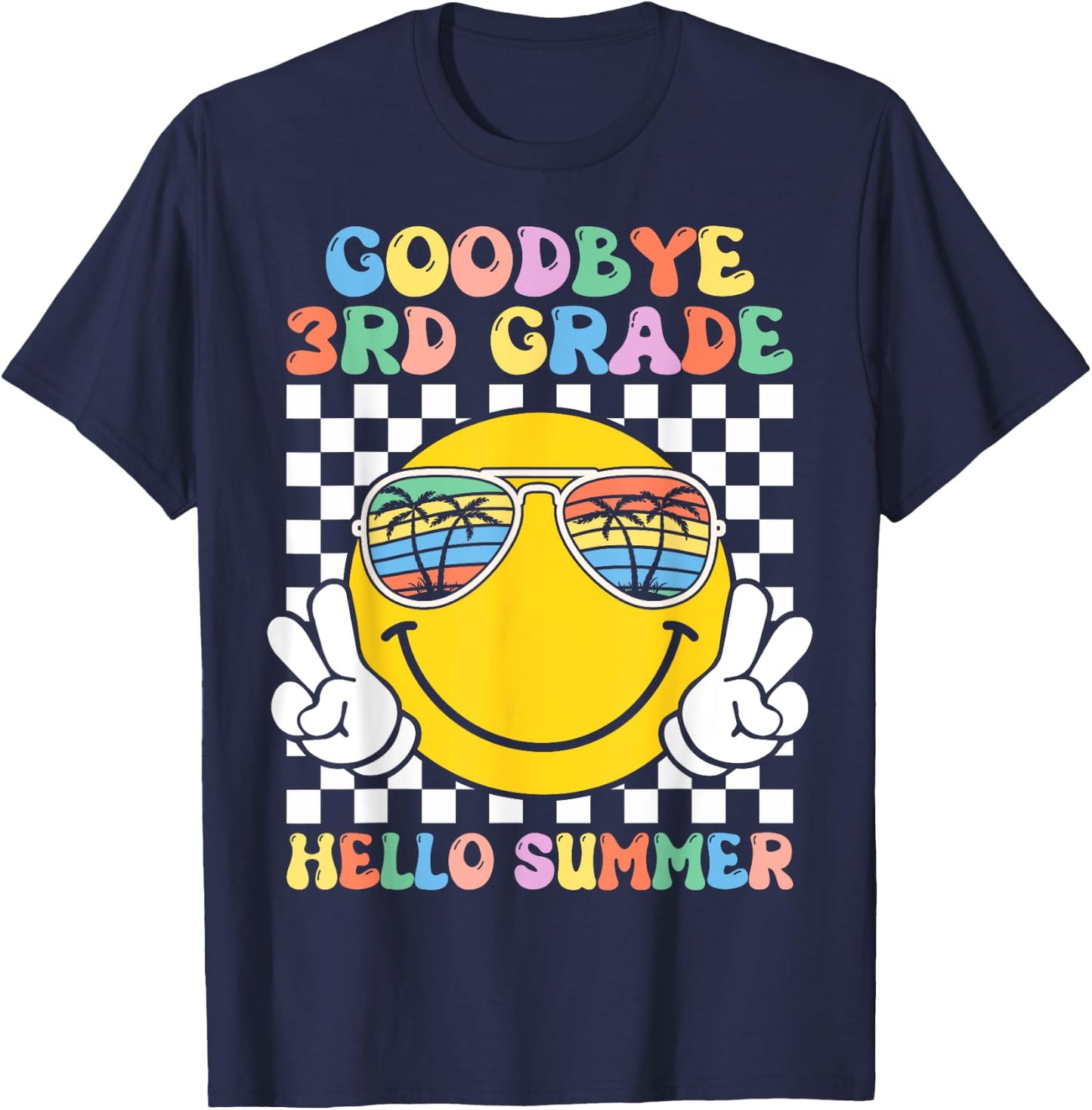 Goodbye 3rd Grade Hello Summer Groovy Third Grade Graduation Men Women Kids T-Shirt - T-Shirt | Navy