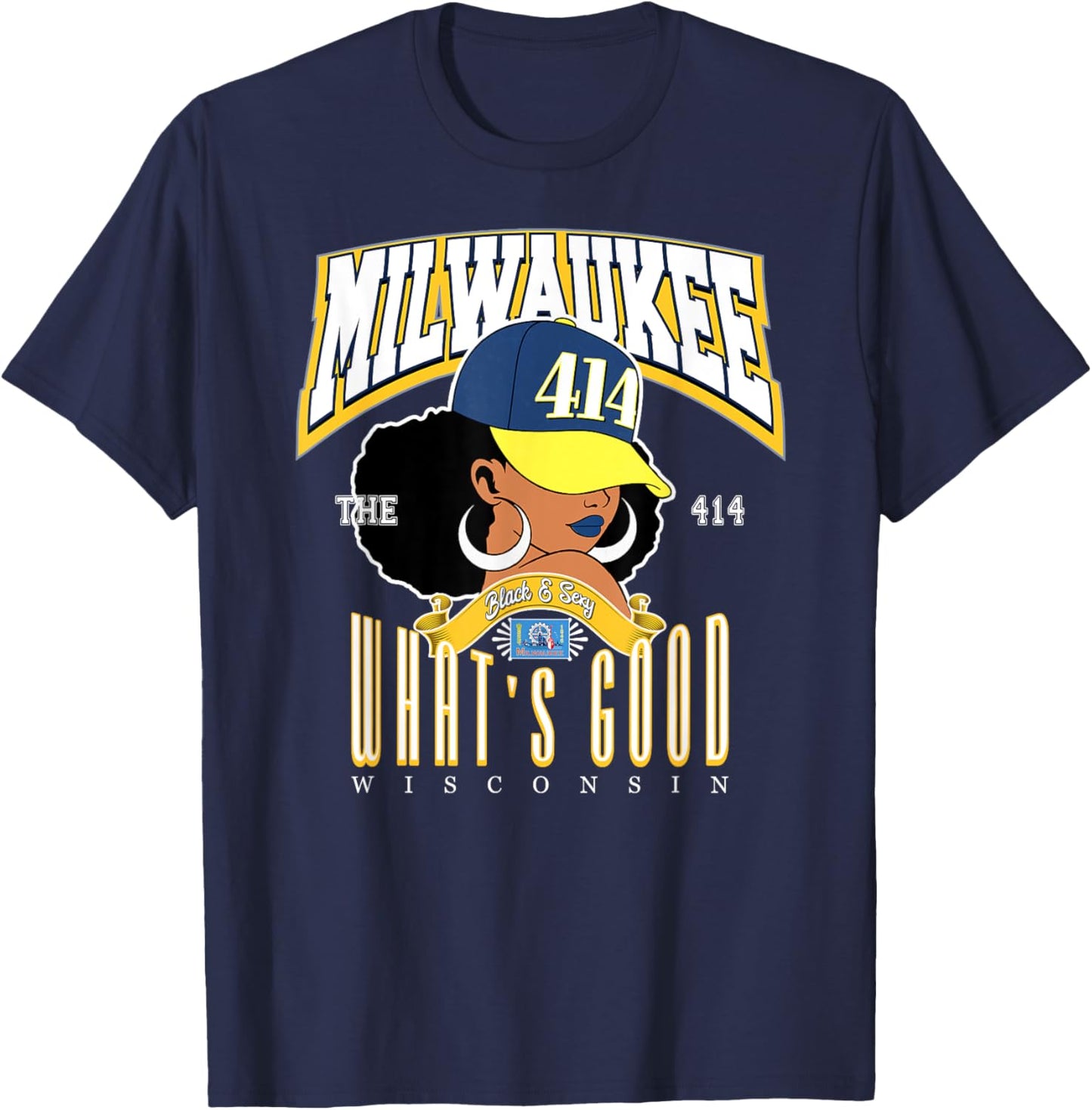 Milwaukee Soul: 414 Afro Pride & Urban Flair T-Shirt - T-Shirt | Navy