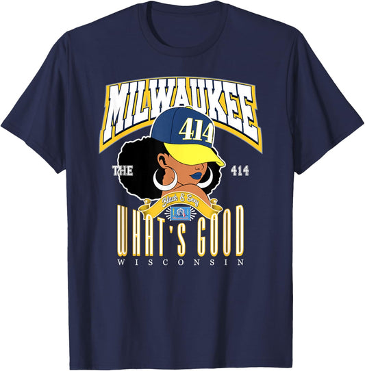 Milwaukee Soul: 414 Afro Pride & Urban Flair T-Shirt - T-Shirt | Navy