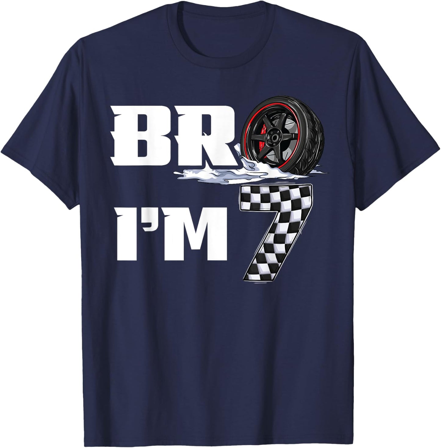 7th Birthday Boy pit crew Bro I’m 7 Year Old race car racing T-Shirt - T-Shirt | Navy