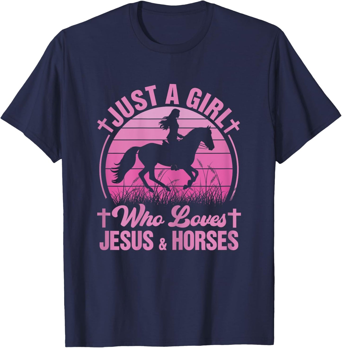 Horse-Shirt Just A Girl Who Loves Jesus & Horses Kids Girls T-Shirt - T-Shirt | Navy