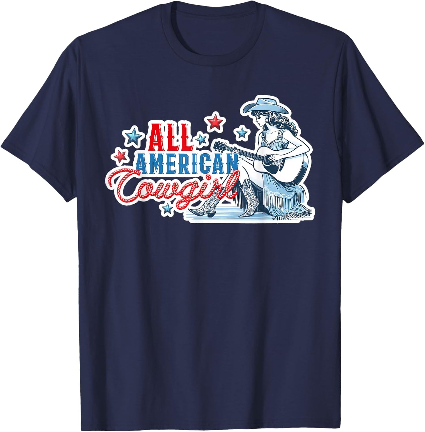 All American Cowgirl Women's Western Patriotic Rodeo Cowgirl T-Shirt - T-Shirt | Navy