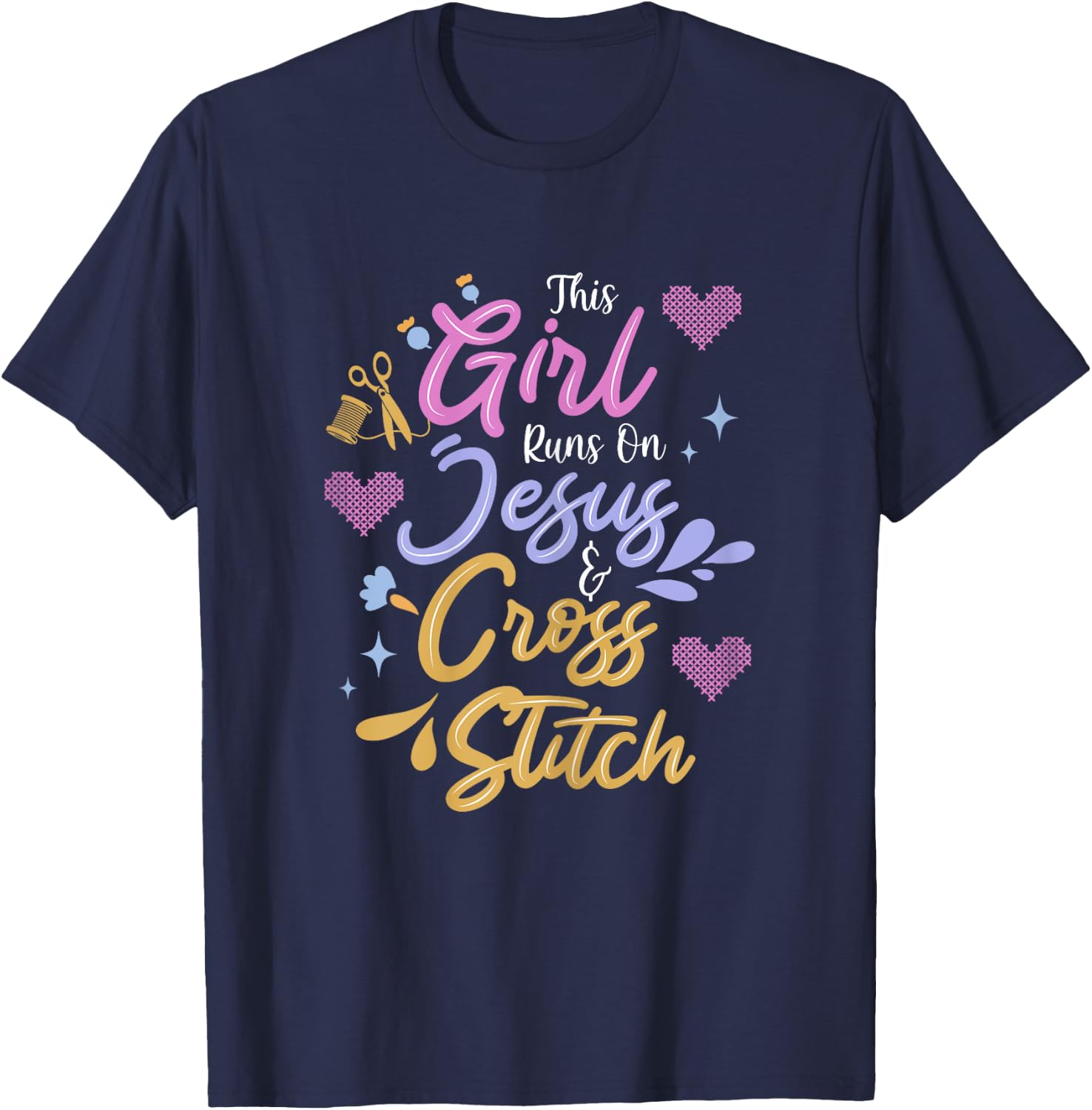 Jesus & Cross Stitch T-Shirt - T-Shirt | Navy