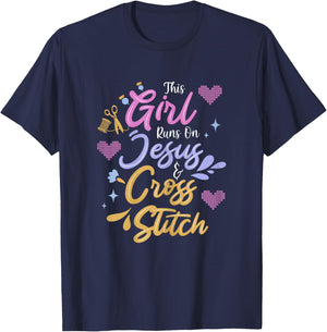 Jesus & Cross Stitch T-Shirt - T-Shirt | Navy