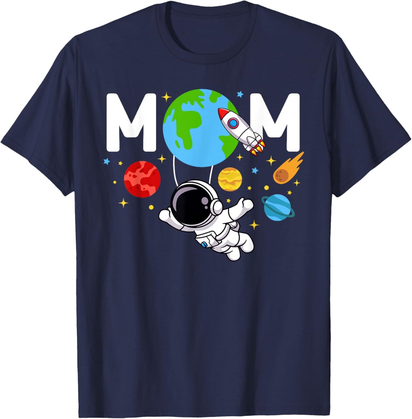 Mom Mommy Mother Space Astronaut Birthday Family Matching T-Shirt - T-Shirt | Navy