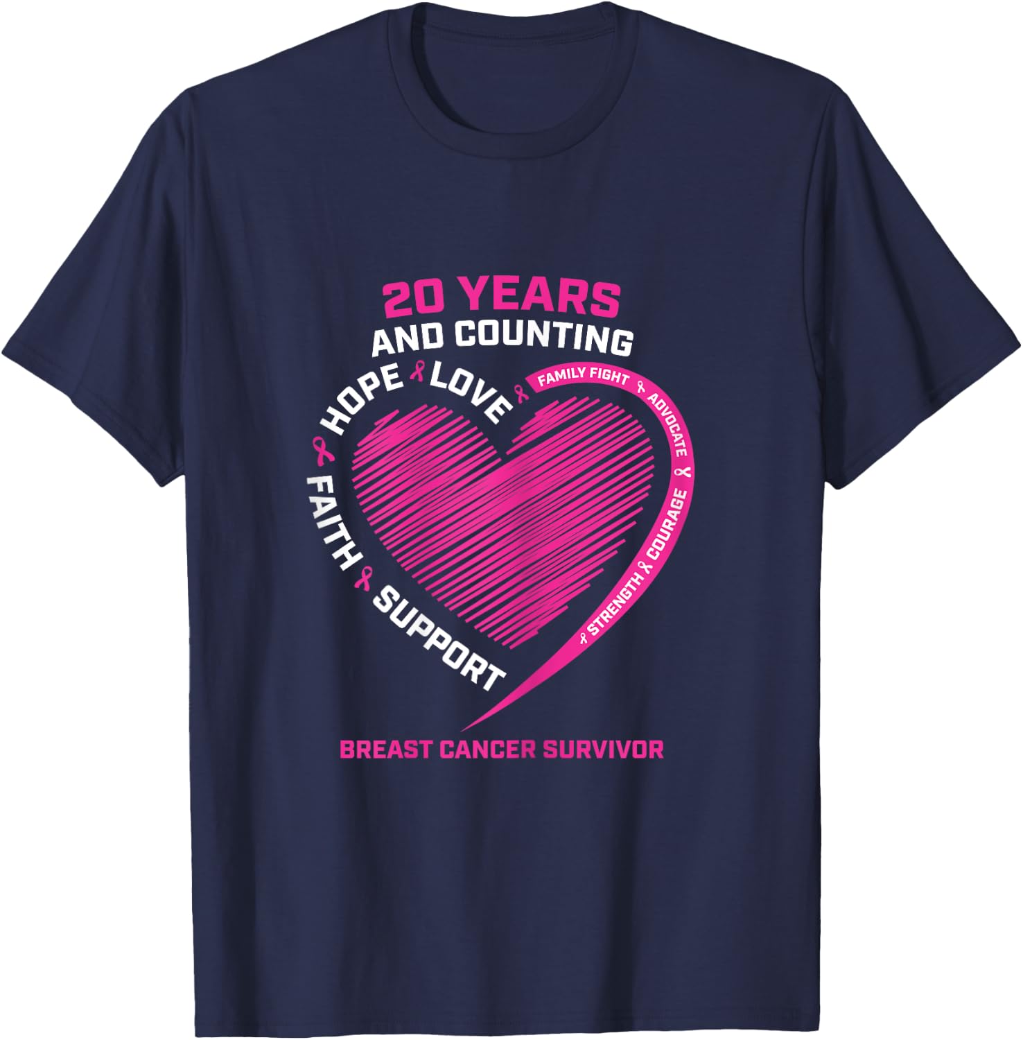 20 Years Cancer Free Gifts Women Pink Breast Cancer Survivor T-Shirt - T-Shirt | Navy