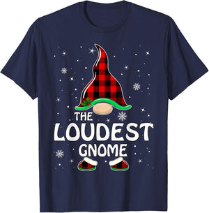 Loudest Gnome Buffalo Plaid Matching Family Christmas Pajama T-Shirt - T-Shirt | Navy