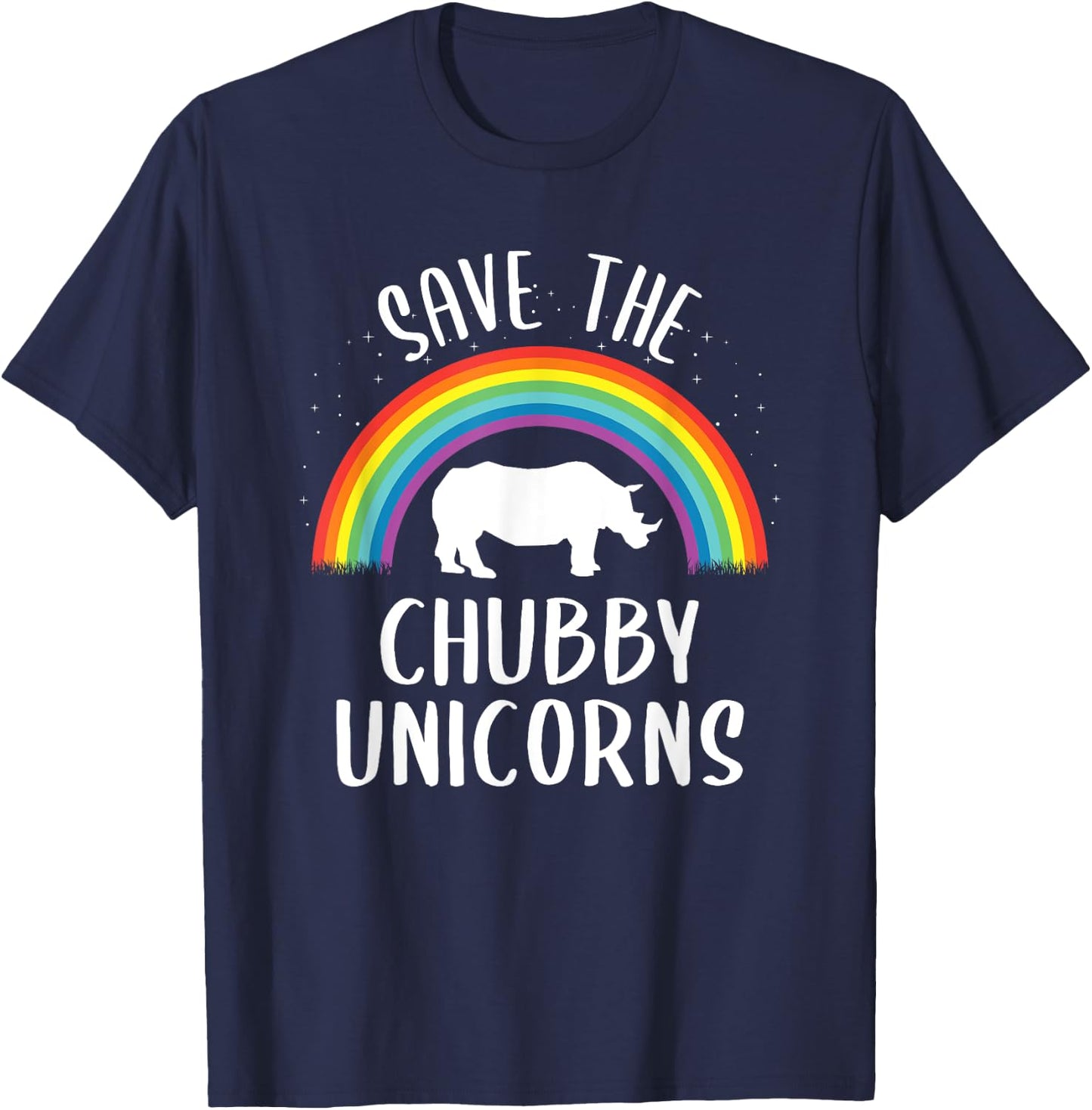 Rainbow Save The Chubby Unicorns T-Shirt - T-Shirt | Navy