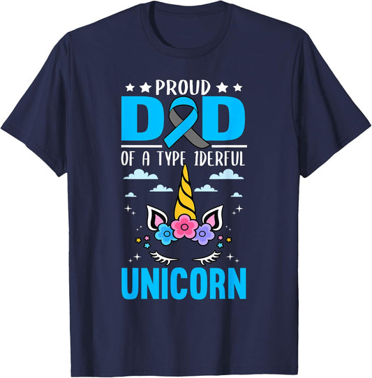Dad Of A Type 1 Diabetes Unicorn Diabetic Diabetes Awareness T-Shirt - T-Shirt | Navy