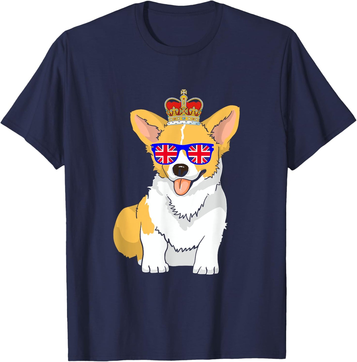 Corgi Dog Queen Elizabeth II Sunglasses British Crown T-Shirt - T-Shirt | Navy