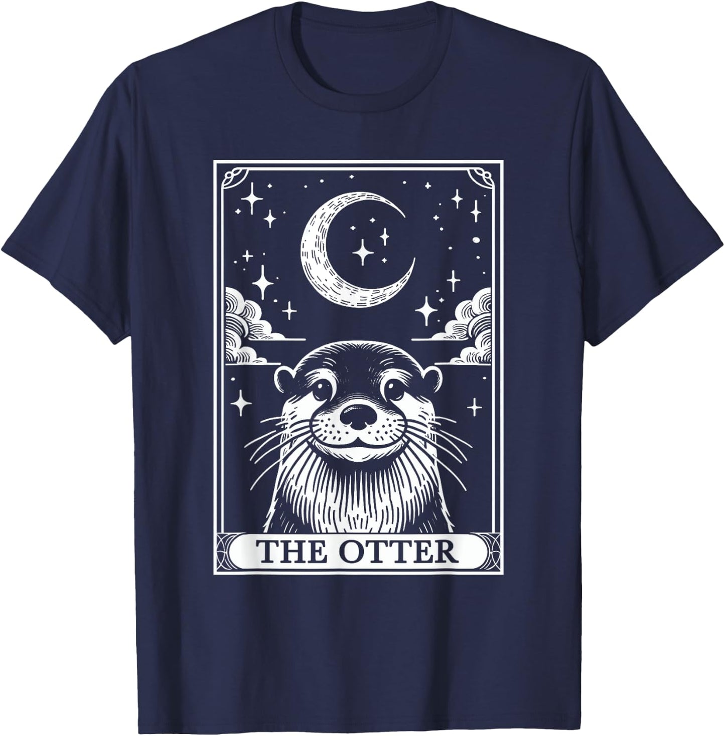 Tarot Card Vintage Crescent Moon Otter Animal Lovers T-Shirt - T-Shirt | Navy