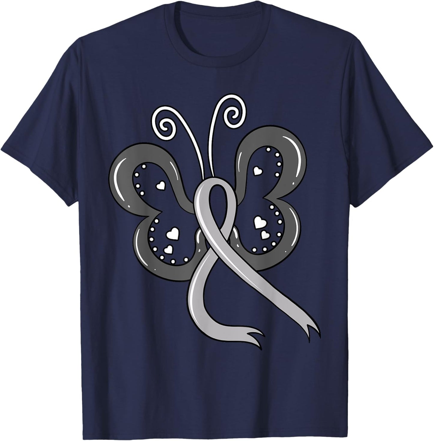 Parkinsons Butterfly Gray Ribbon Degenerative Disorder Moths T-Shirt - T-Shirt | Navy