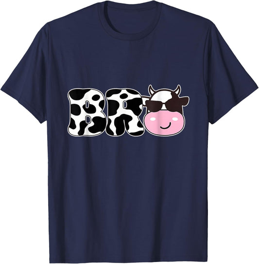 Bro of The Birthday Girl Farm Cow Themed Family Matching T-Shirt - T-Shirt | Navy
