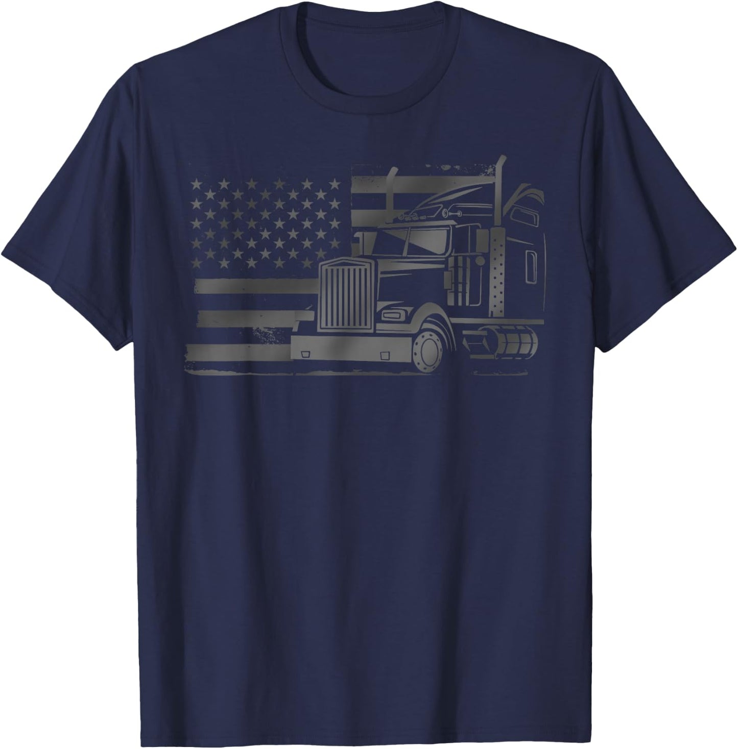 American Flag Semi Truck Driver 18 Wheeler Patriotic Trucker T-Shirt - T-Shirt | Navy