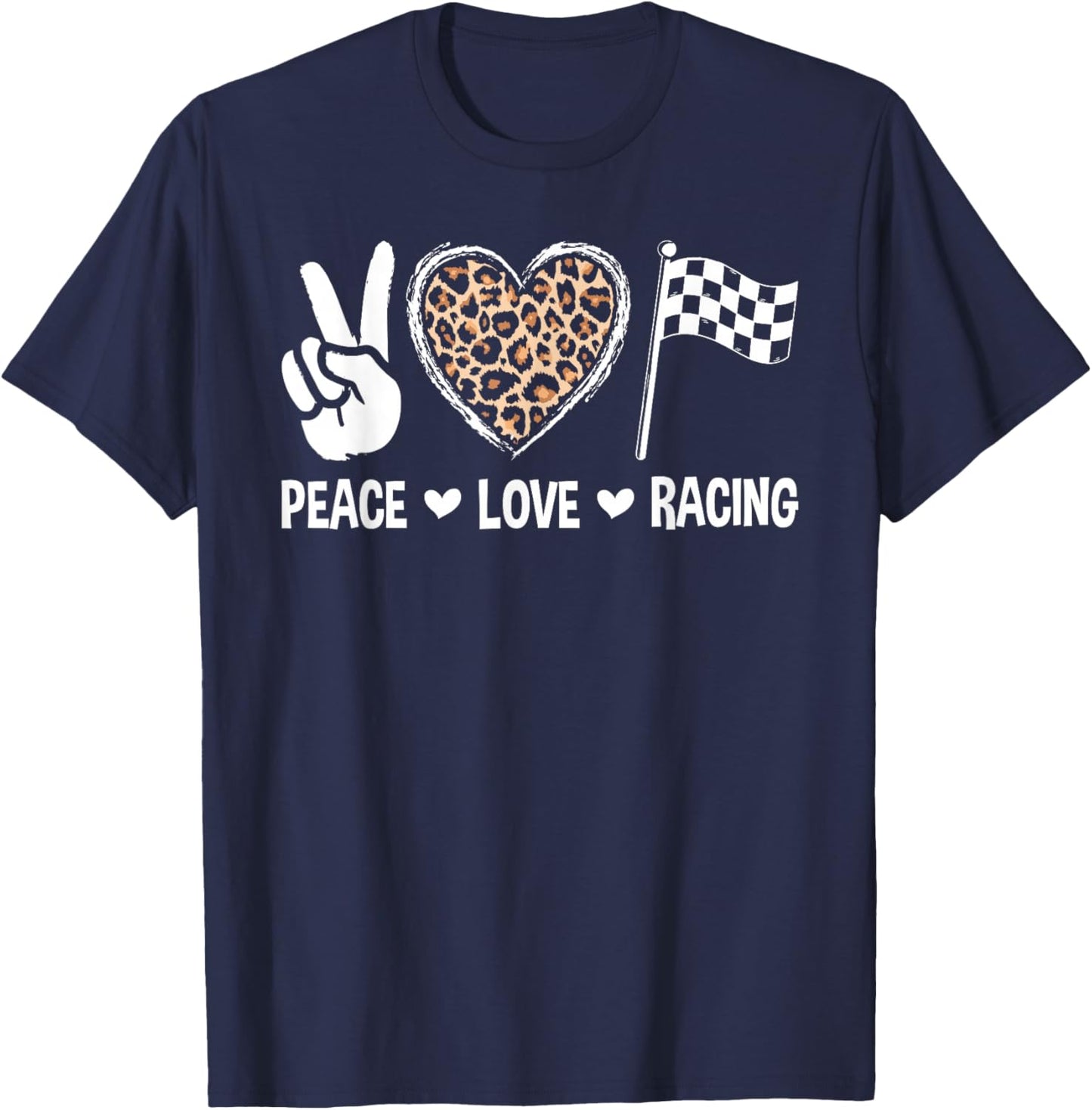 Women's Racing Design Kids Girls Peace Love Racing Race Flag T-Shirt - T-Shirt | Navy