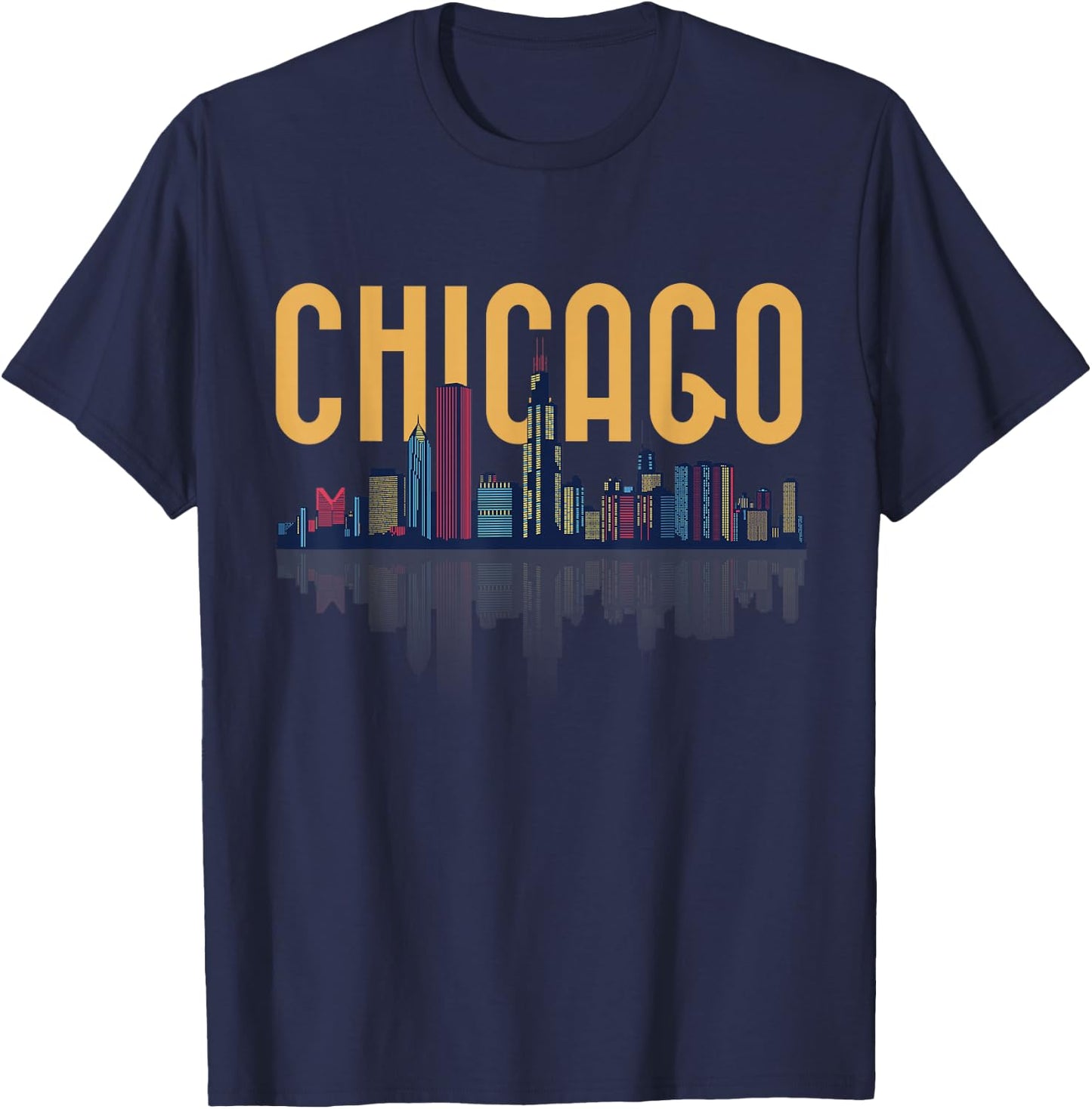 Chicago Illinois IL Night City Skyline Lights Men Women T-Shirt - T-Shirt | Navy