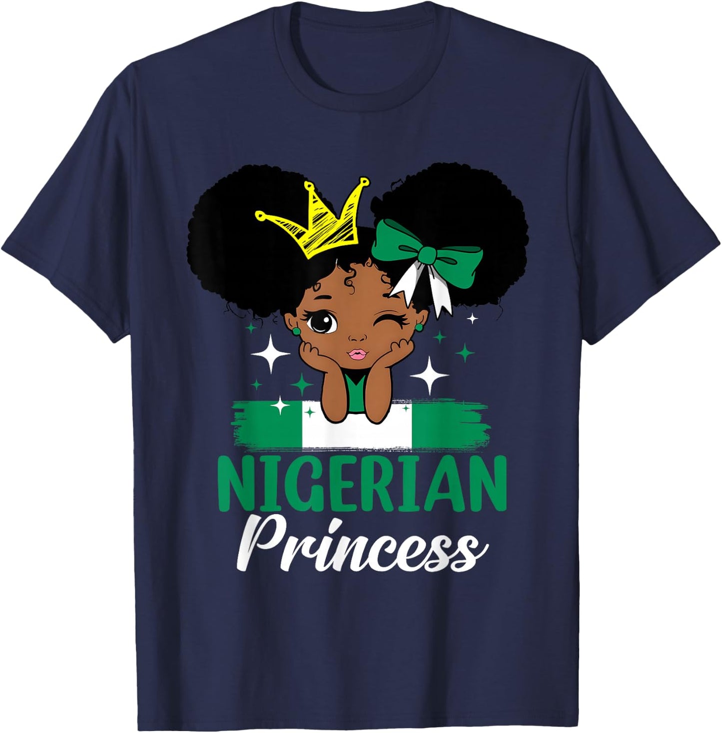 Nigerian Princess Nigeria Girl Melanin Cute Nigerian Flag T-Shirt - T-Shirt | Navy