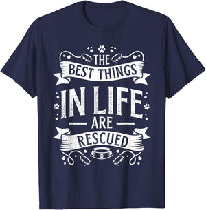 The Best Things in Life are Rescued Dog Animal Lover Women Kids T-Shirt - T-Shirt | Navy