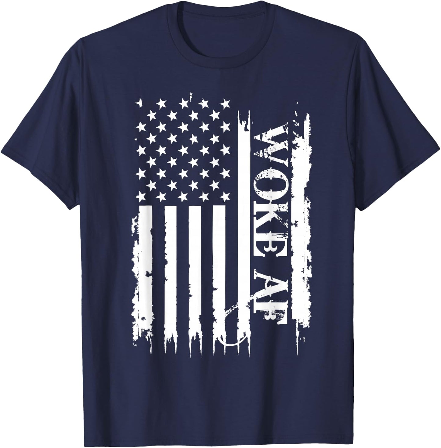 Woke AF United States Distressed w US Flag T-Shirt - T-Shirt | Navy