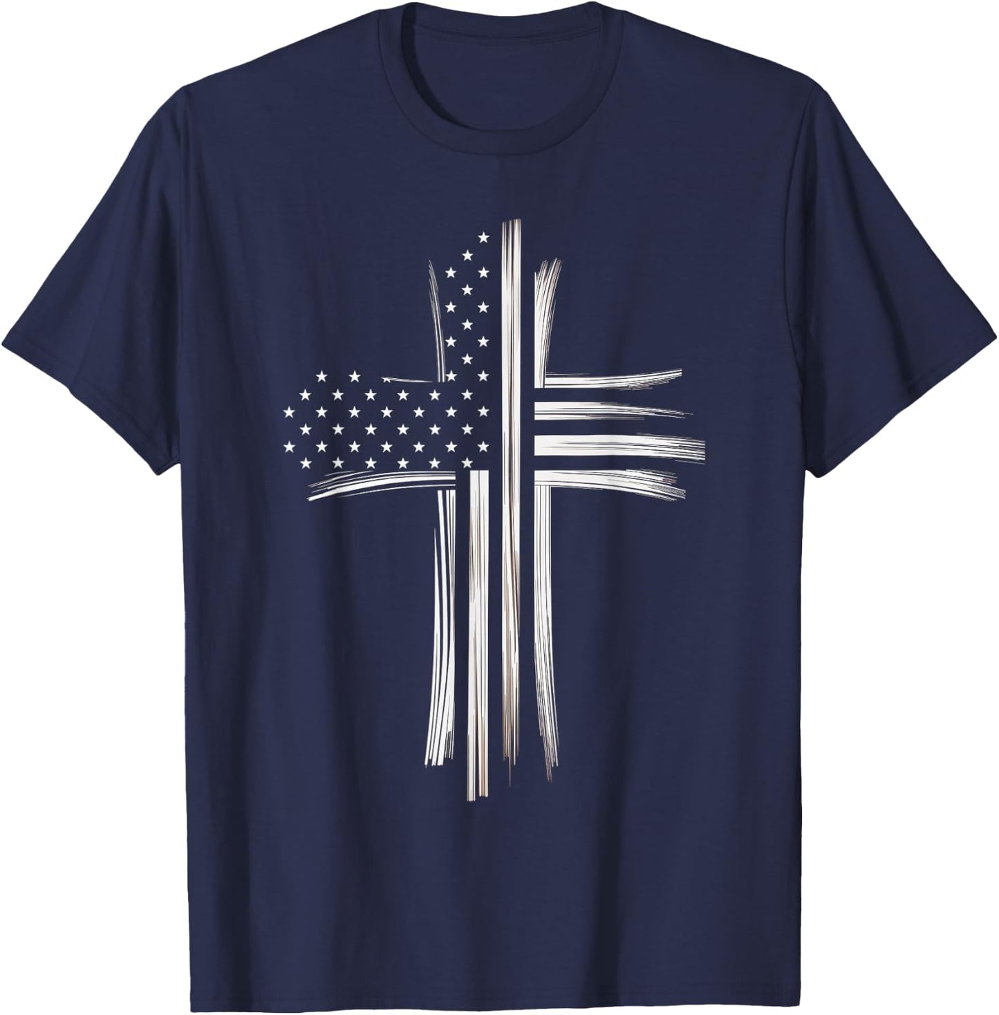 Christian Cross American Flag Faith USA Patriot T-Shirt - T-Shirt | Navy