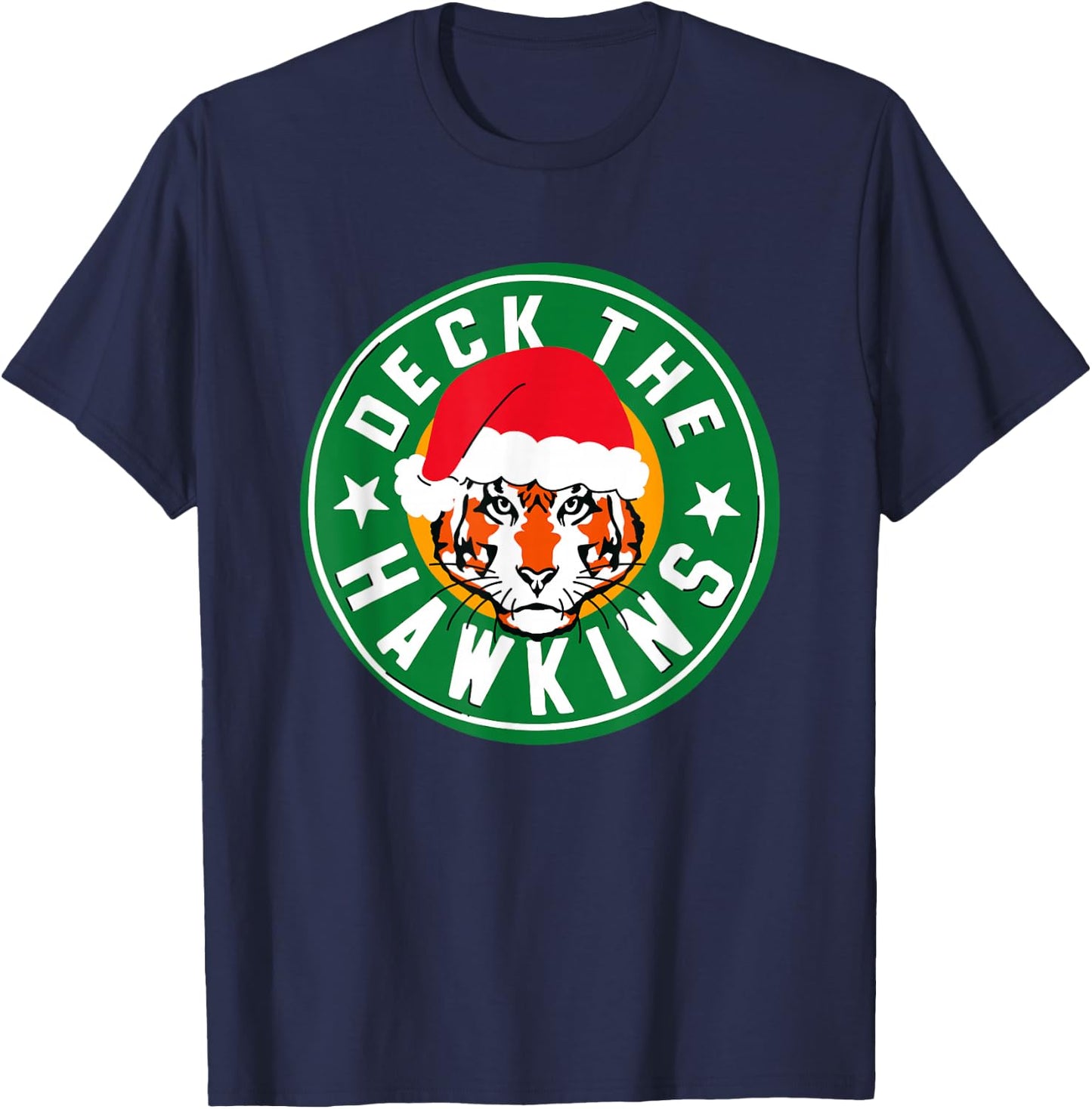 Stranger Things Christmas Deck The Hawkins Big Chest Badge T-Shirt - T-Shirt | Navy