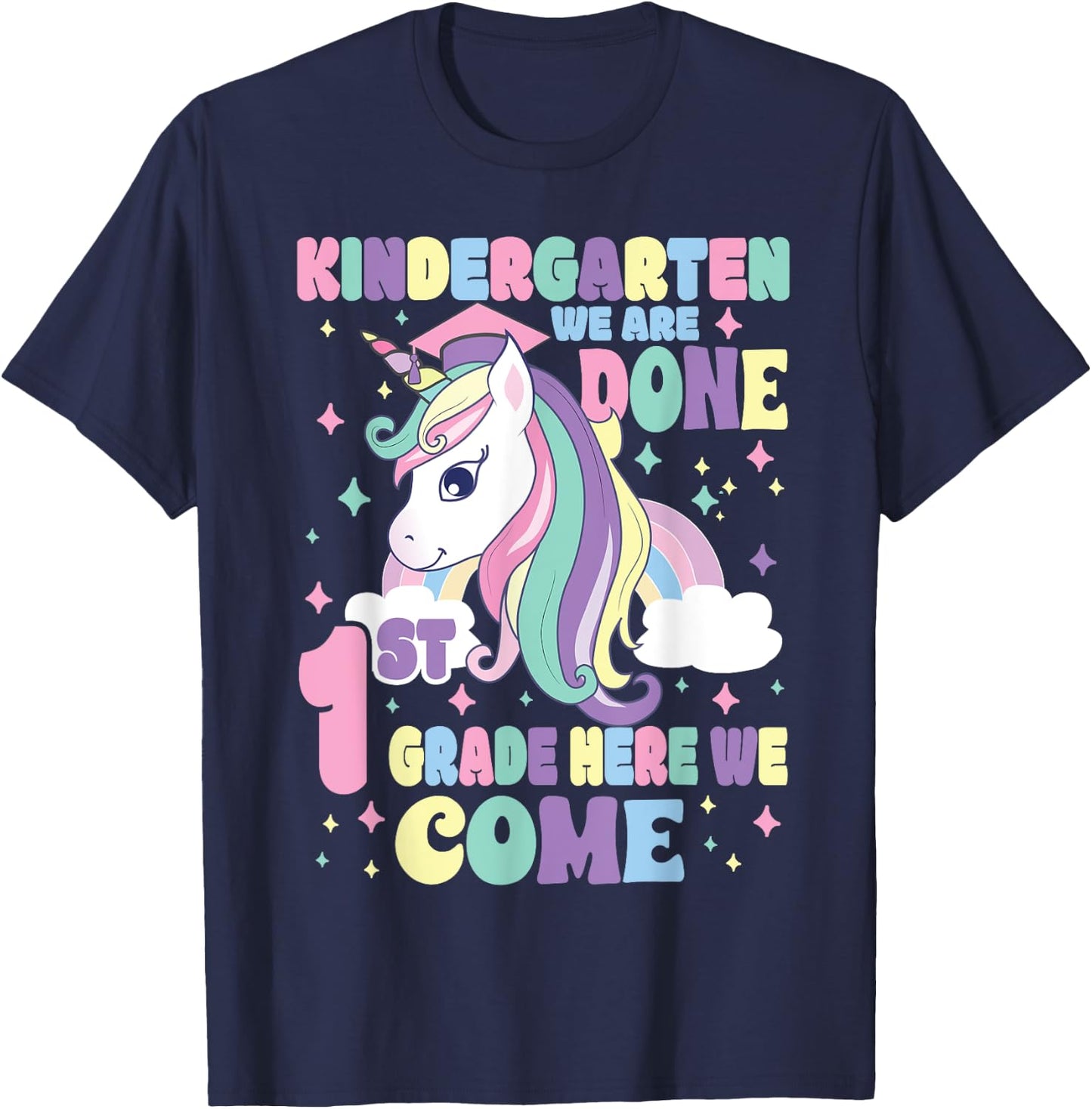 Kindergarten Graduation Magical Unicorn Girls Graduation T-Shirt - T-Shirt | Navy