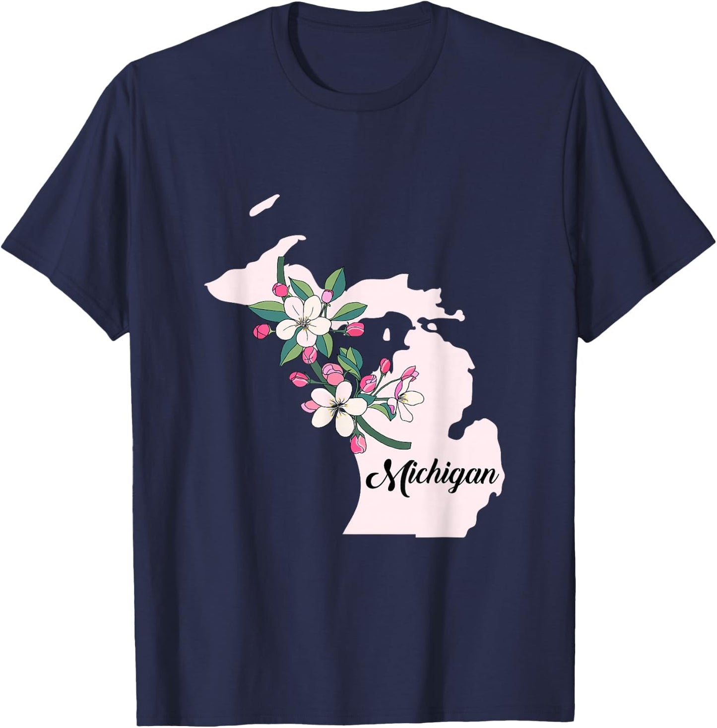 Michigan Flower Apple Blossom T-Shirt - T-Shirt | Navy