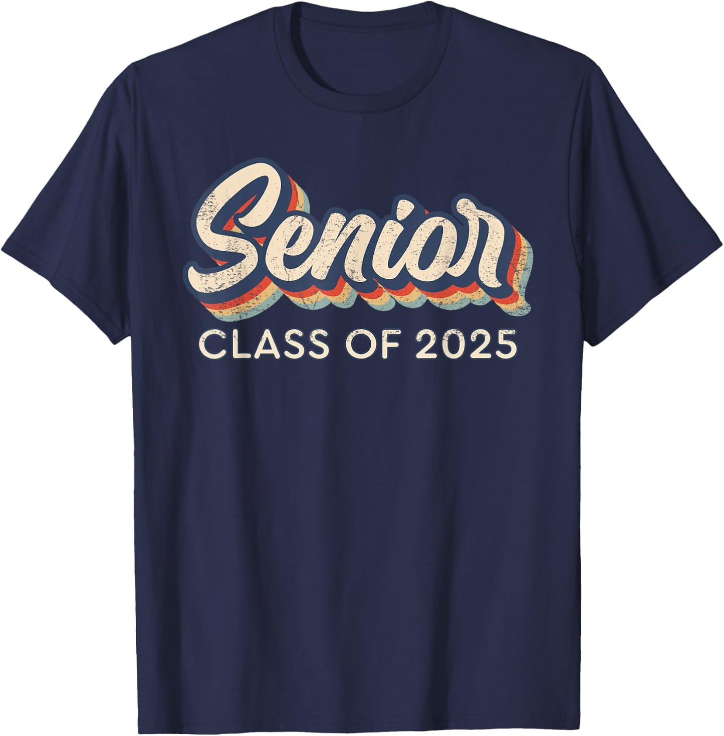 Retro Senior Class of 2025 Senior 2025 Graduate High School T-Shirt - T-Shirt | Navy