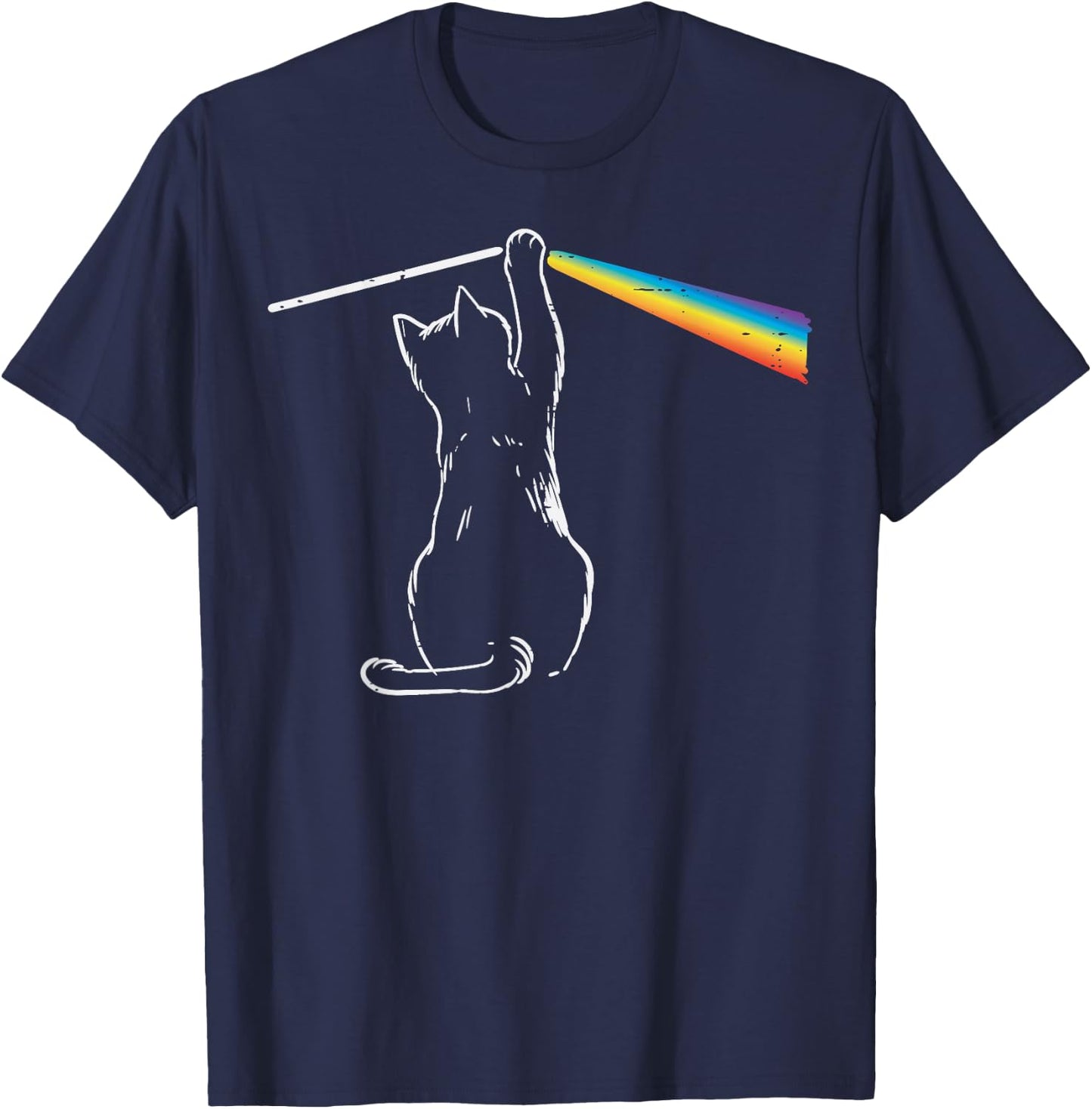 Cat Rainbow Light Cool Prism Science Spectral Men Women Kids T-Shirt - T-Shirt | Navy