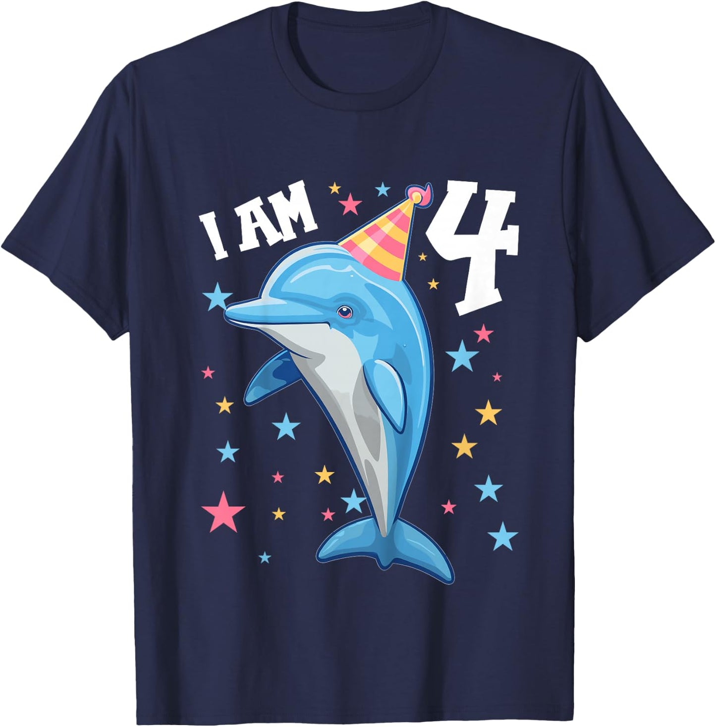 Kids 4 Years old Boy or Girl Dolphins 4th birthday Dolphin T-Shirt - T-Shirt | Navy