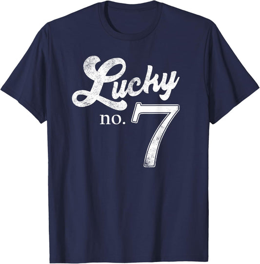Lucky Number Seven Distressed Favourite Number Seven T-Shirt - T-Shirt | Navy
