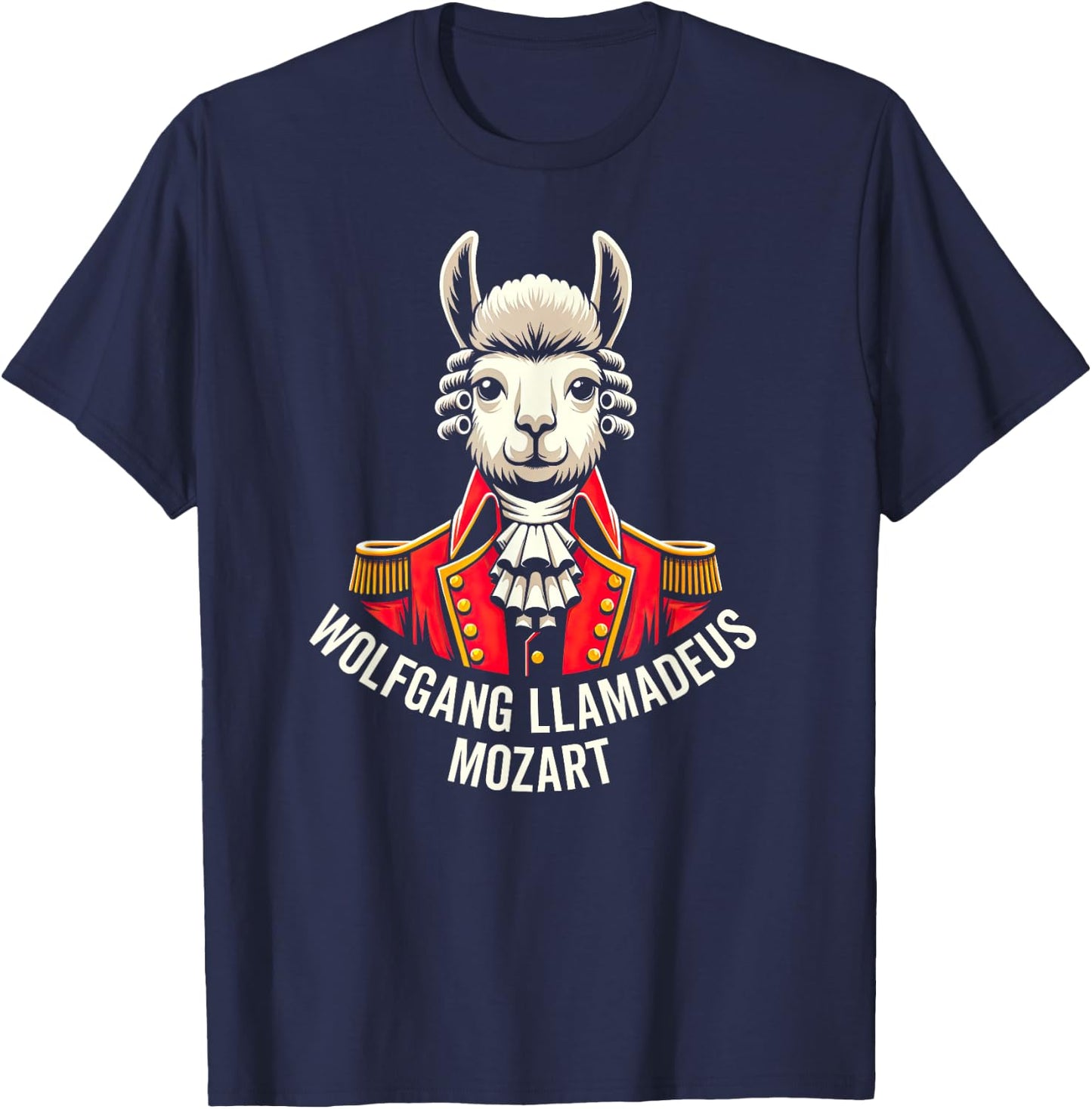 Wolfgang Llama Portrait Llamadeus Mozart Classical Music Hum T-Shirt - T-Shirt | Navy