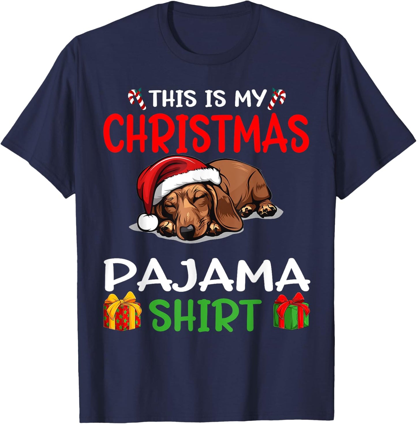 Cute Dachshund Wiener Doxie Dog This is my Christmas Pajama Women Kids T-Shirt - T-Shirt | Navy
