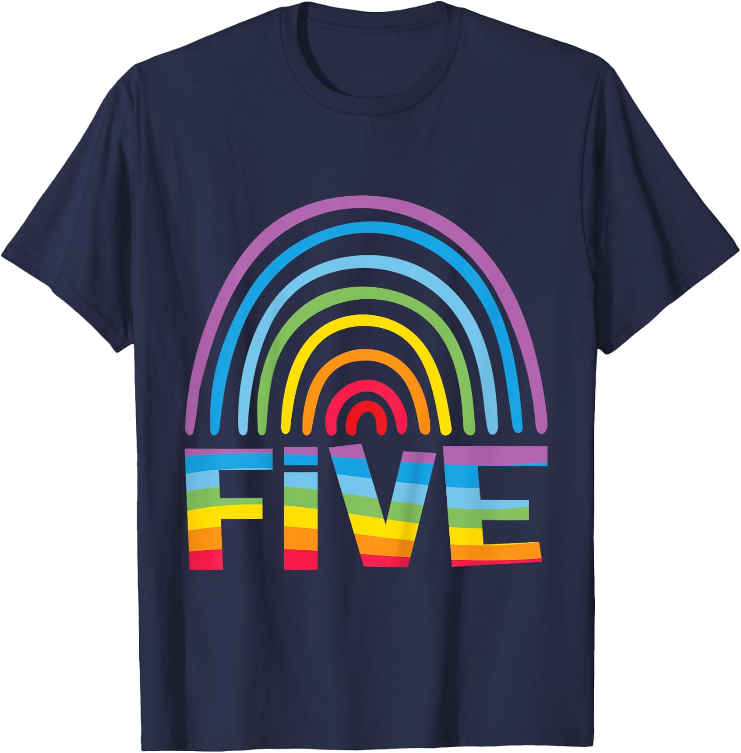5th Birthday Gift Rainbow Fan 5 Years Old Girls 5 Bday T-Shirt - T-Shirt | Navy