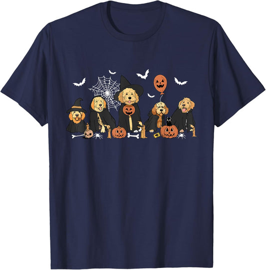 Ghost And Witch Goldendoodle Halloween Doodle Dog Lover Women T-Shirt - T-Shirt | Navy