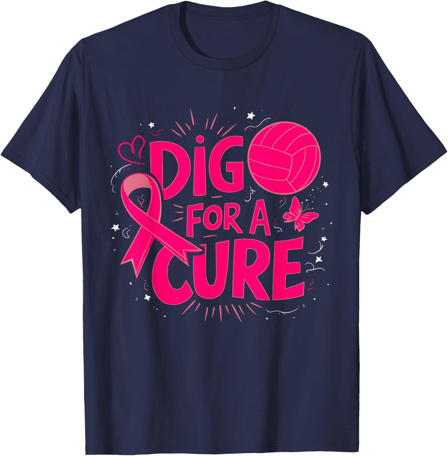 Dig For A Cure Breast Cancer Awareness Volleyball Pink T-Shirt - T-Shirt | Navy