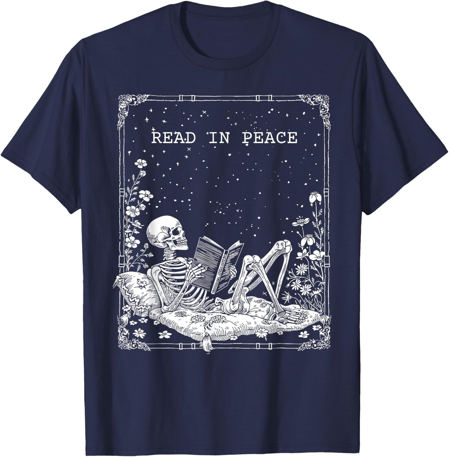 Read in Peace Skeleton Reading For Book Lover Kids Halloween T-Shirt - T-Shirt | Navy
