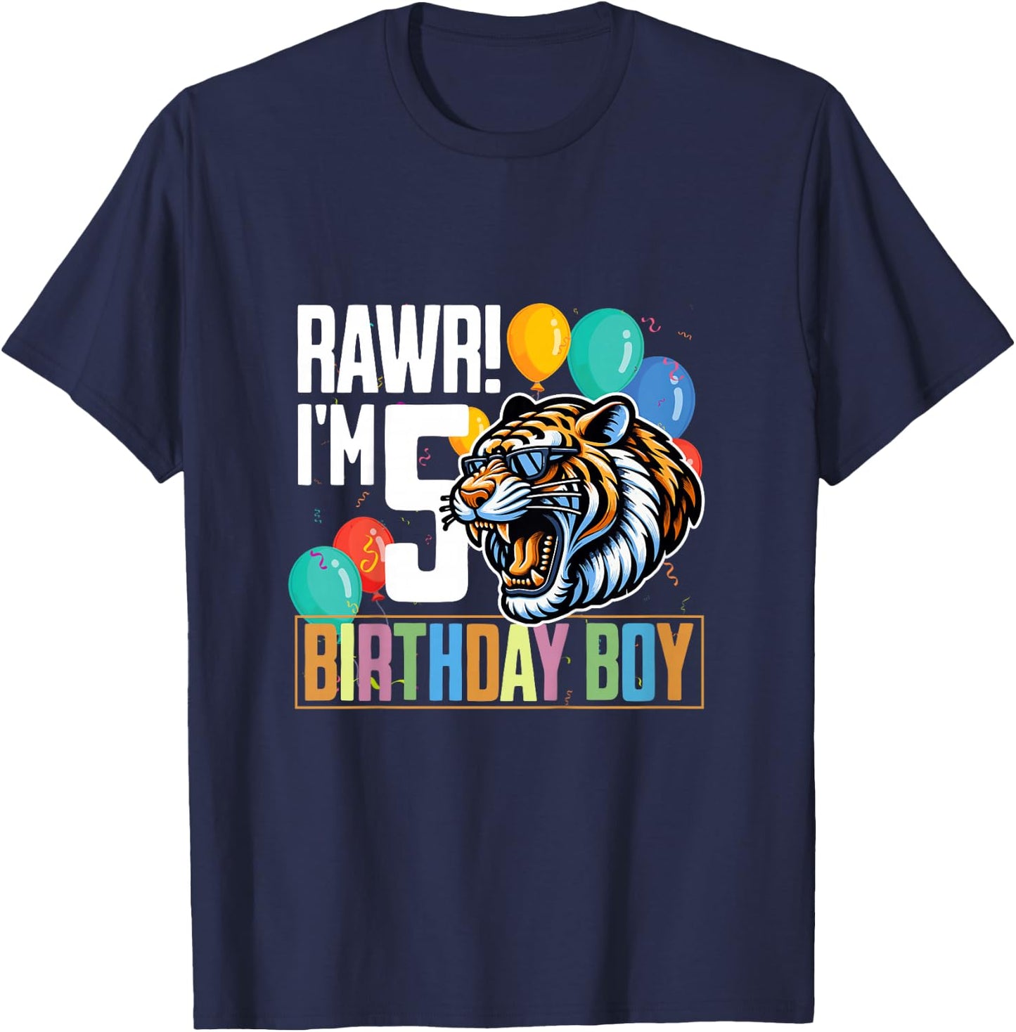 Tiger Rawr I'm 5 Year Old 5th Birthday Boy T-Shirt - T-Shirt | Navy